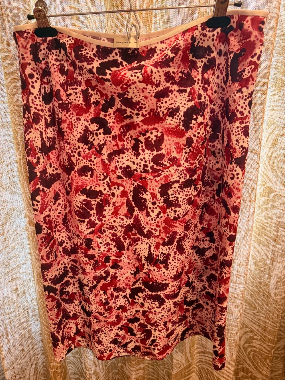 Dries Van Noten Red & Black Printed Midi Skirt